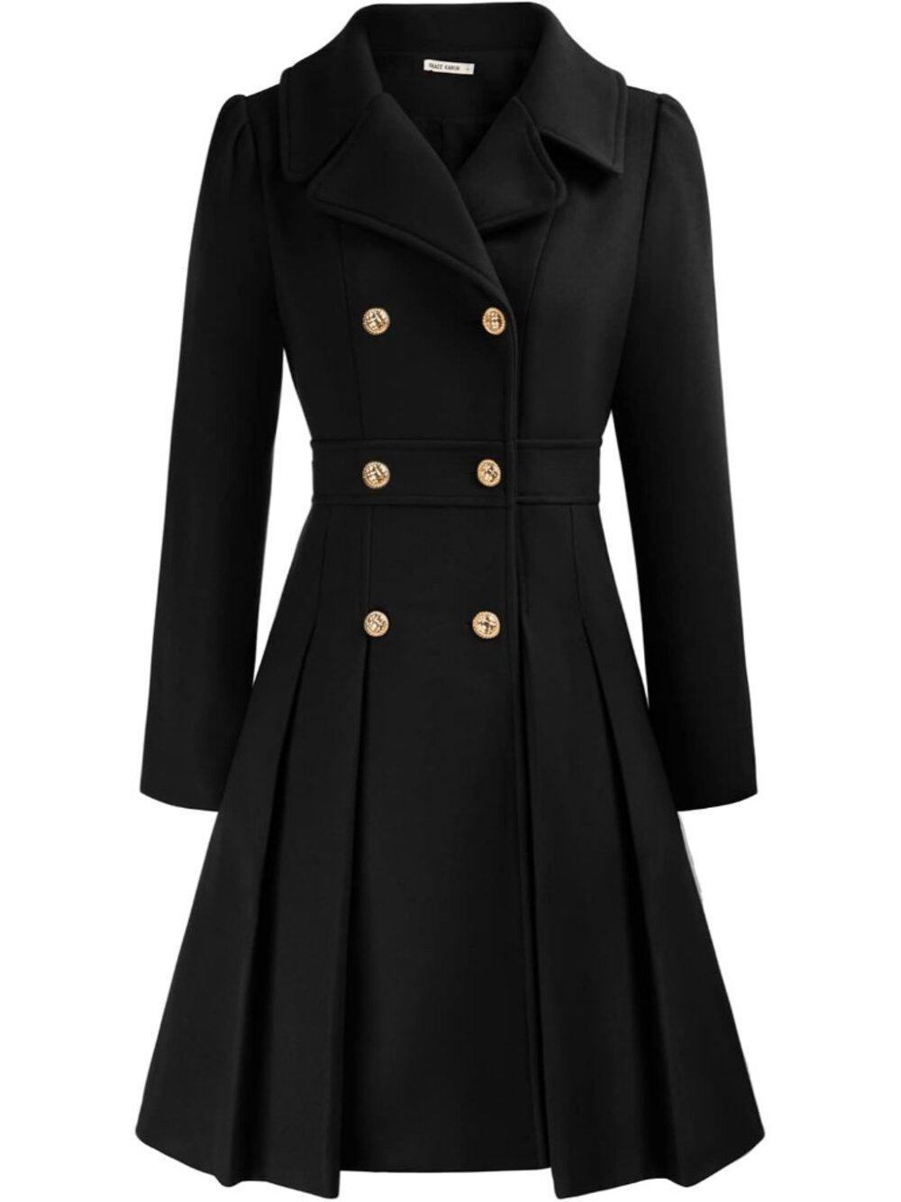 Women's Black Fashion Notch Lapel Double Breasted Thick A Line Trench Coat